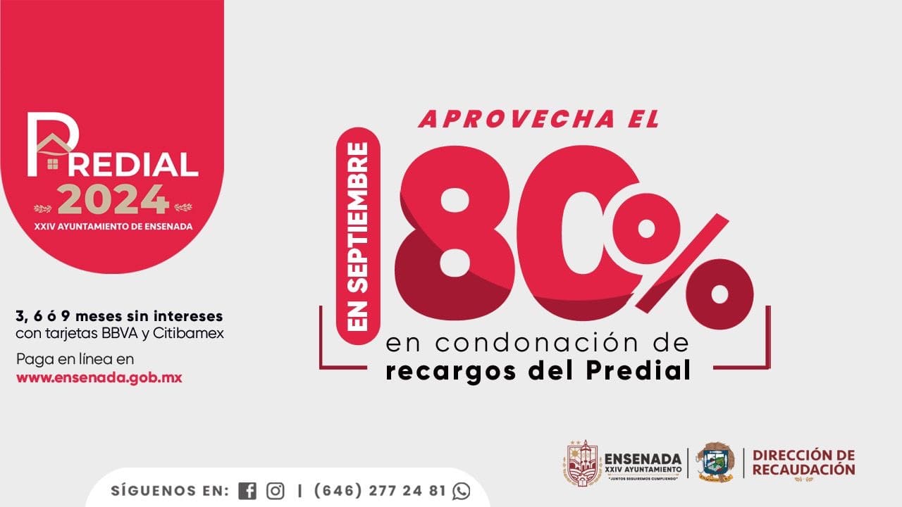 Descuento de recargos de predial es de 80%