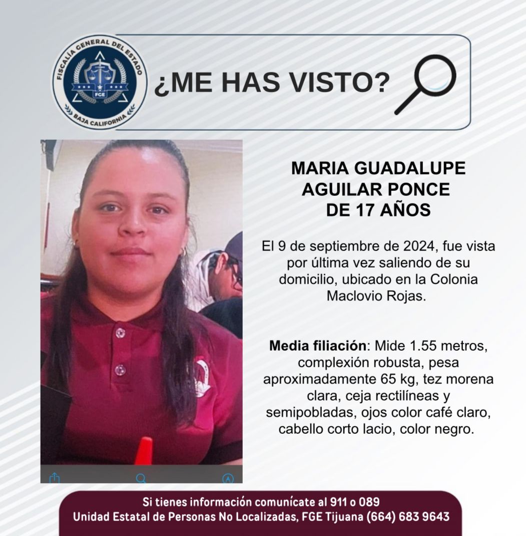 Servicio social: Se busca a María Guadalupe Aguilar Ponce de 17 años de edad