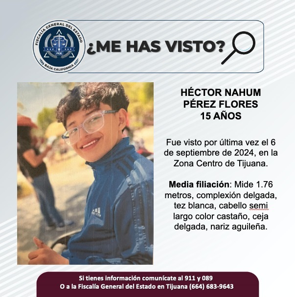 Servicio social: Se busca a Héctor Nahum Pérez Flores de 15 años de edad