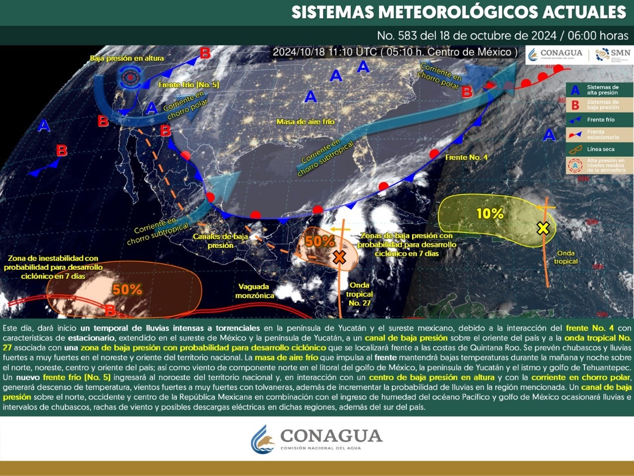 CNPC exhorta a la población del sureste del país a implementar medidas de autocuidado ante las intensas lluvias pronosticadas para el fin de semana