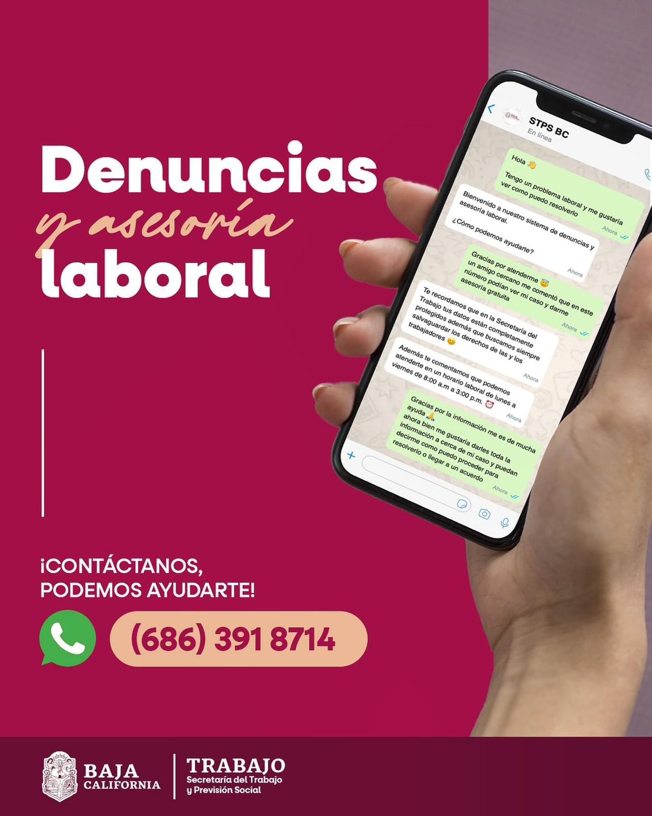 FACILITA SECRETARÍA DEL TRABAJO DENUNCIAS POR WHATSAPP