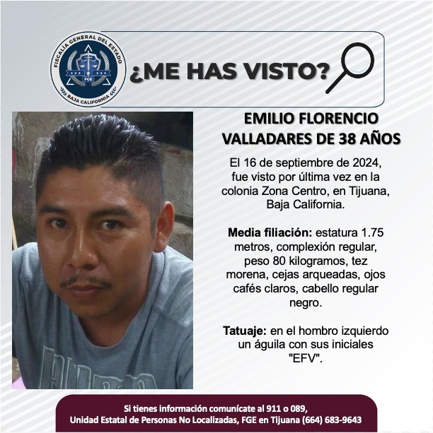 Servicio social: Se busca a Emilio Florencio Valladares de 38 años de edad