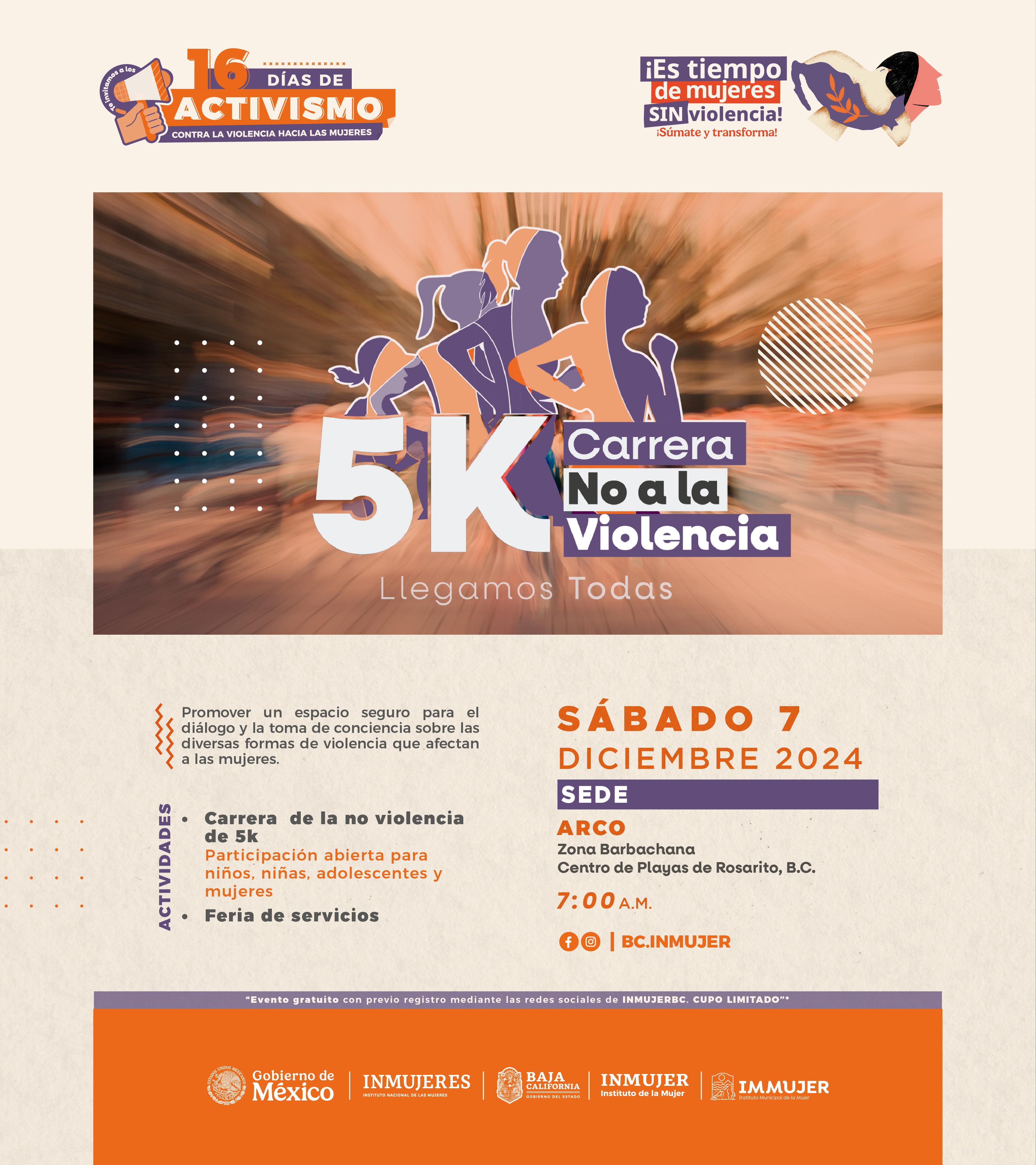 INVITA INMUJER BC A INSCRIBIRSE A LA CARRERA “NO VIOLENCIA”