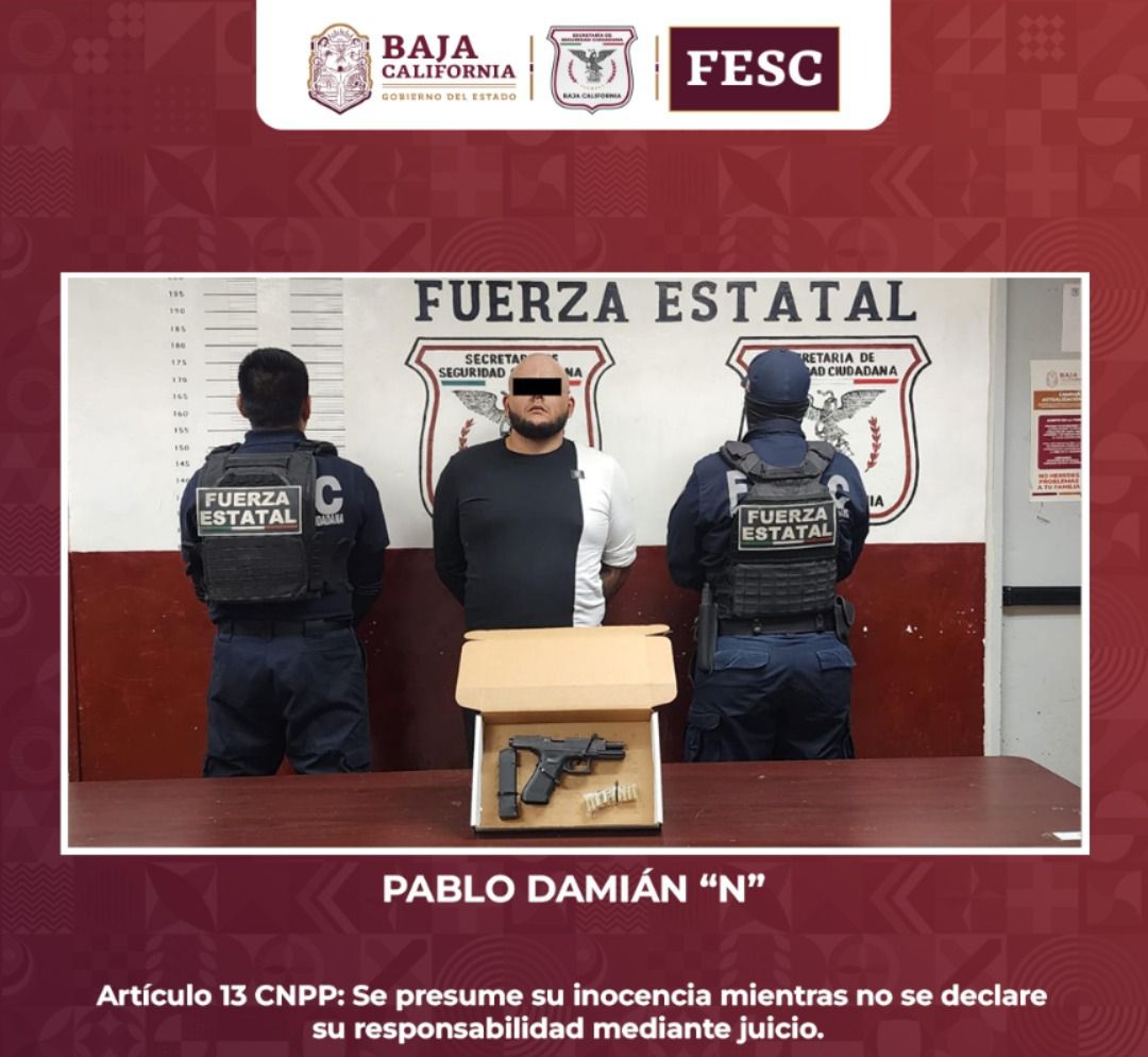 Detiene Fuerza Estatal a Pablo Damián “n”, estaba en poder de un arma corta con 11 cartuchos útiles