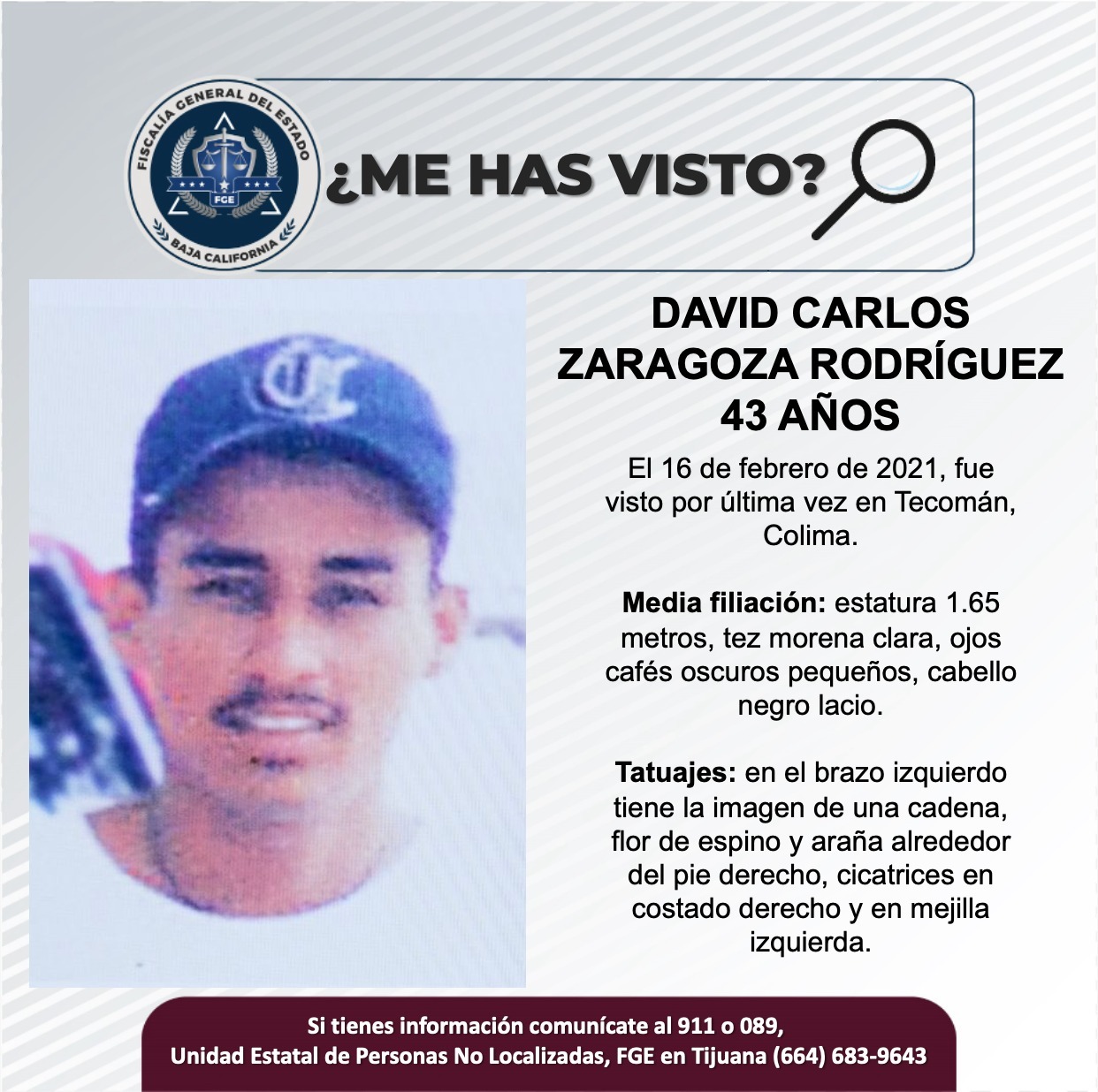 Servicio social: Se busca a David Carlos Zaragoza Rodríguez de 43 años de edad