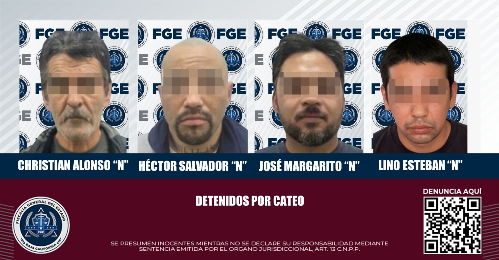 Detiene FGE a cuatro hombres mediante órdenes de cateo por narcomenudeo