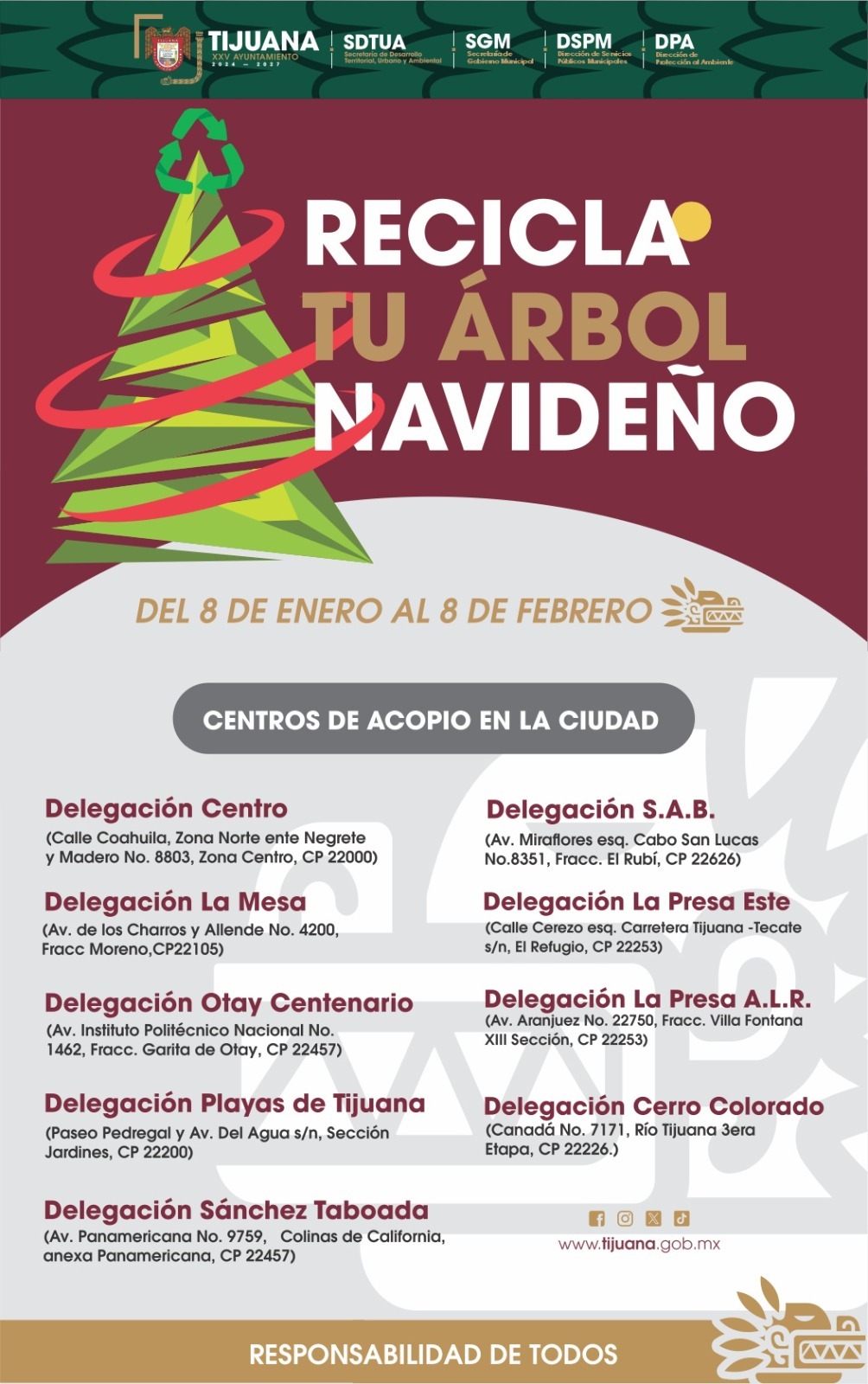 Habilitará XXV Ayuntamiento de Tijuana centros de acopio de árboles de navidad