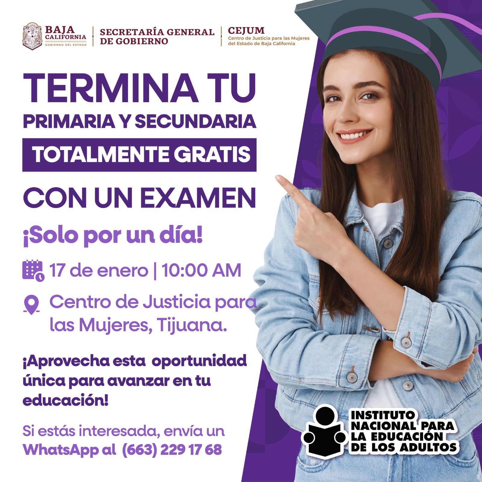 INVITA CEJUM BAJA CALIFORNIA A TERMINAR PRIMARIA O SECUNDARIA CON EXAMEN SIN COSTO